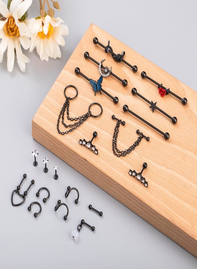NICEIGHT 20Pcs 316L Stainless Steel Industrial Barbell Earring Cartilage Earring Helix Tragus Studs Conch Daith Piercing Jewelry B - Image 3